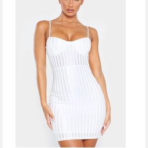 Pretty Little Thing White Strappy Cup Detail Striped Bodycon Dress